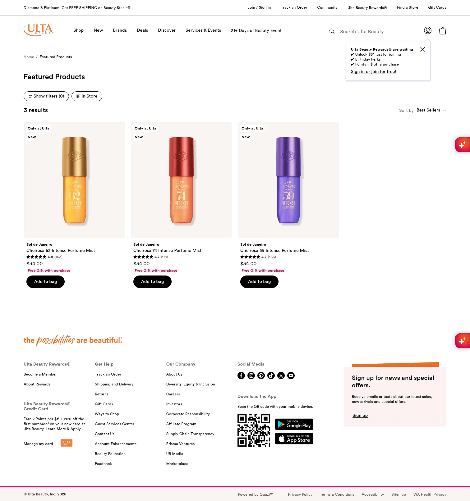 ulta.com/featured/sol-de-janeiro-intense on desktop, full screenshot