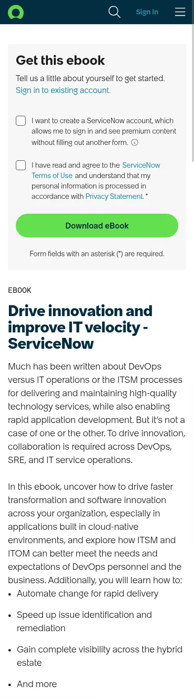 servicenow.com/lpebk/it-velocity-in-devops.html on mobile, full screenshot