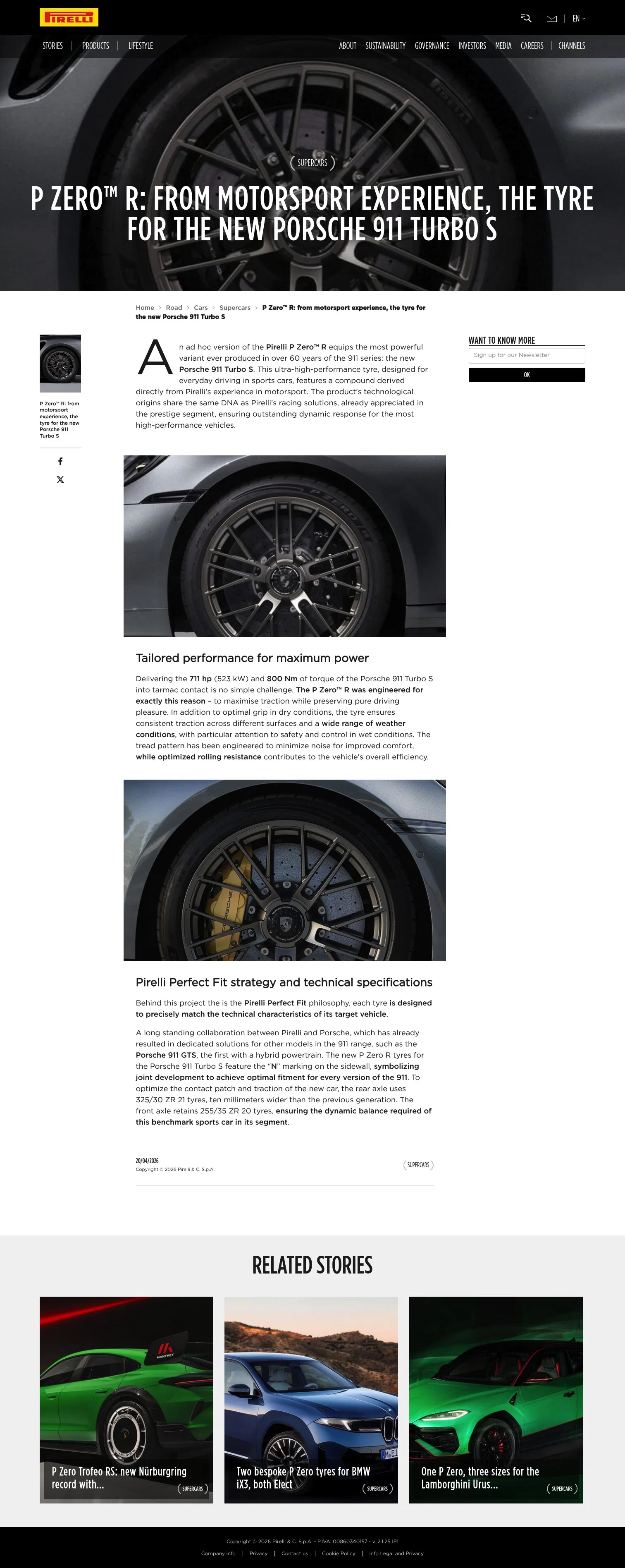 pirelli.com/global/en-ww/road/cars/supercars/p-zero-r-for-porsche-911-turbo-s-191309 on desktop, full screenshot