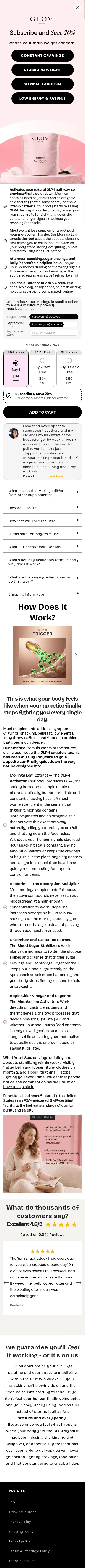glovbeauty.com/products/moringa-lean-natural-glp-1-cravings-capsules on mobile, full screenshot