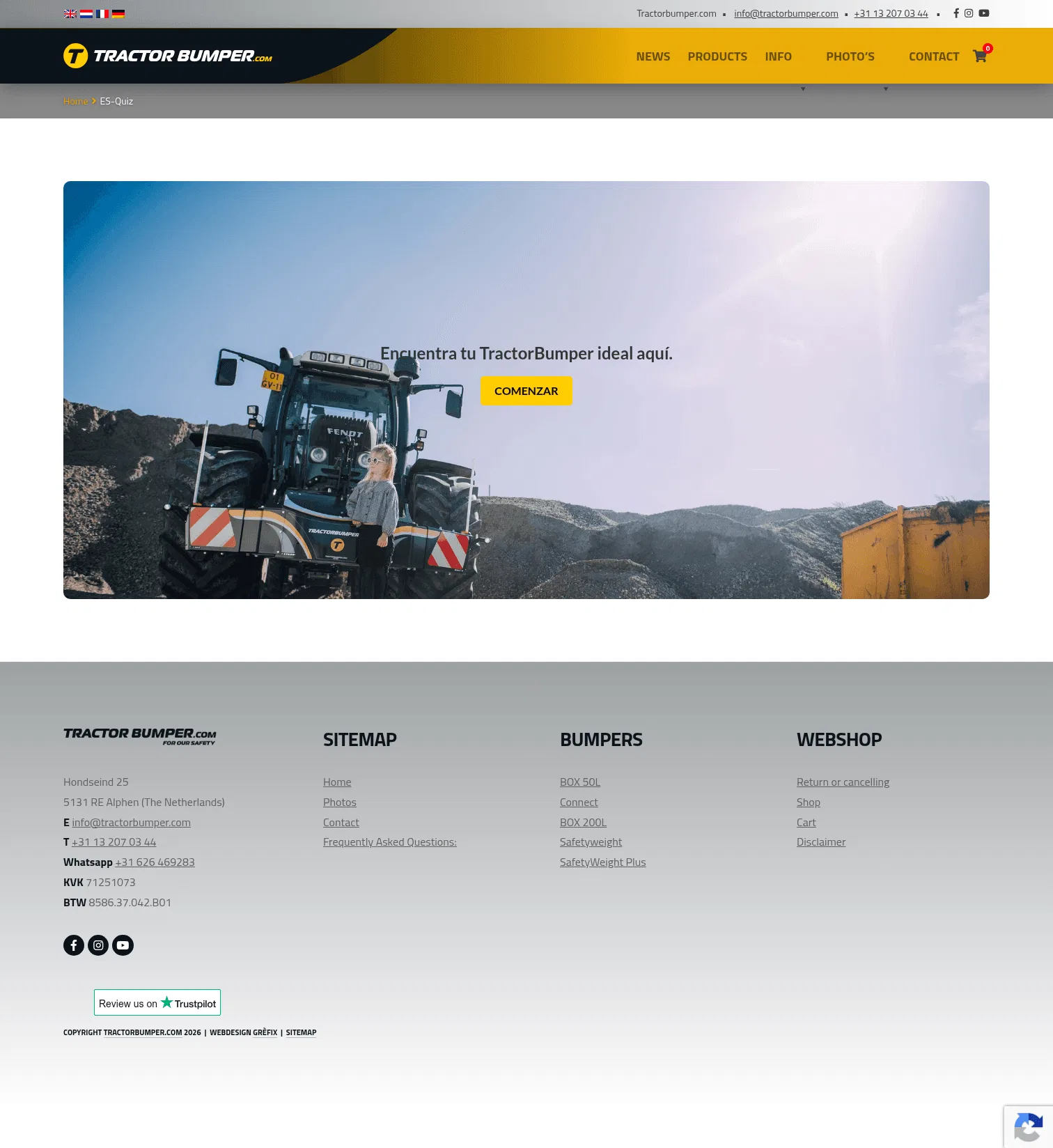 tractorbumper.com/en/es-quiz on desktop, full screenshot