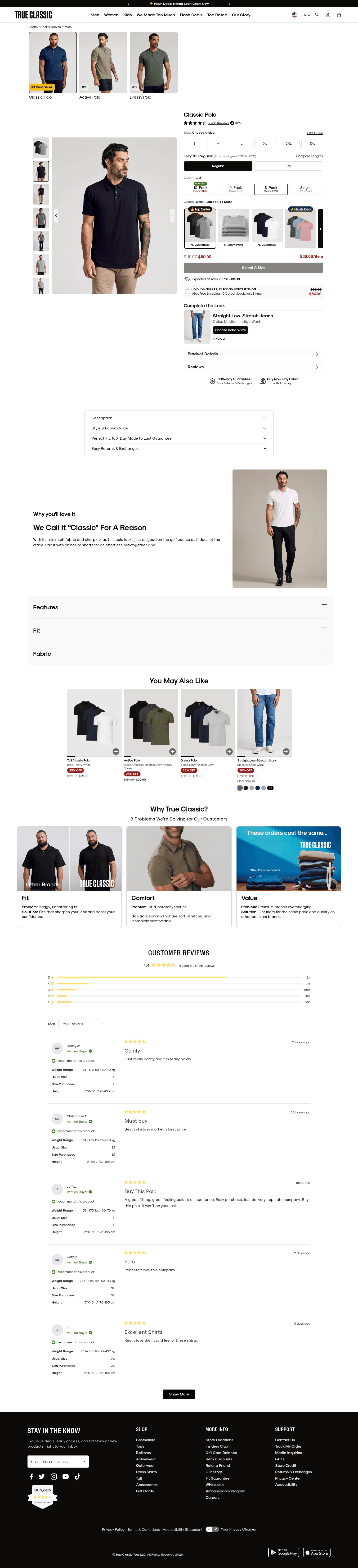 trueclassictees.com/products/tc-classic-ss-polos-3-pack on desktop, full screenshot