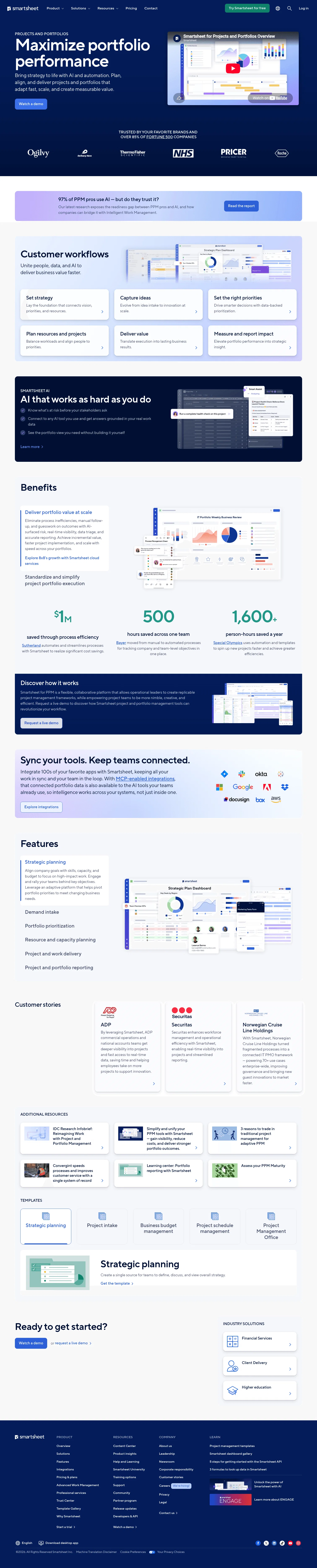 Smartsheet landing page