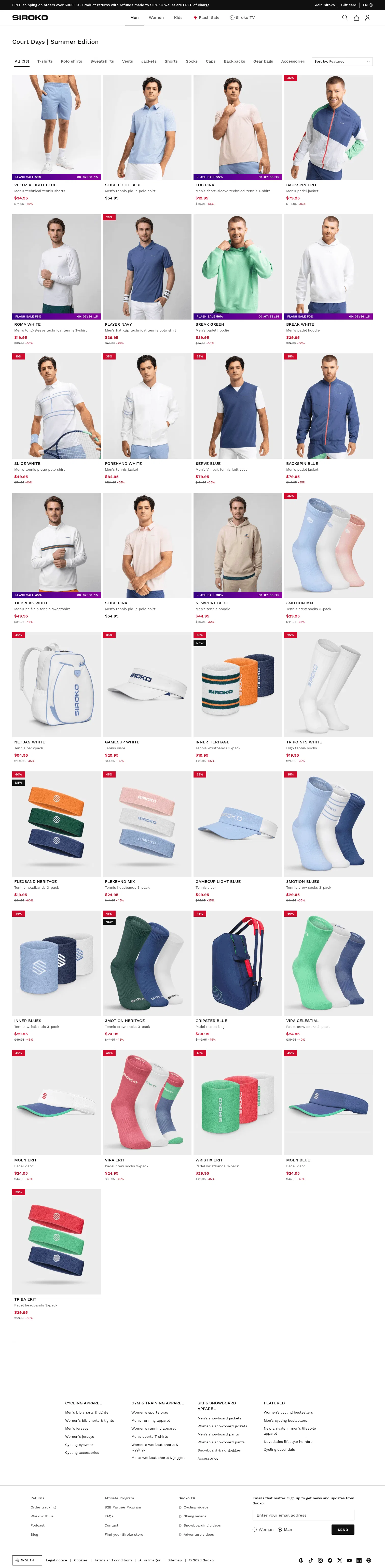 siroko.com/c/flash-sale-padel-tennis-summer-slam-men on desktop, full screenshot
