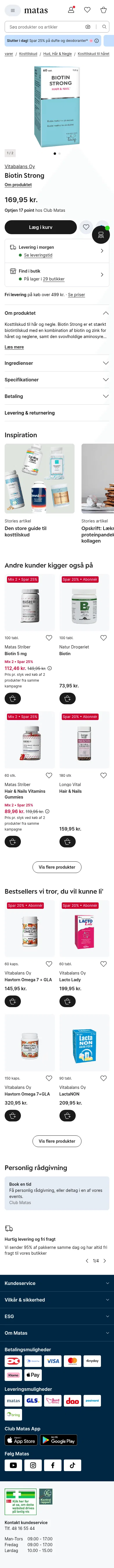 matas.dk/vitabalans-oy-biotin-strong-60-tabl on mobile, full screenshot
