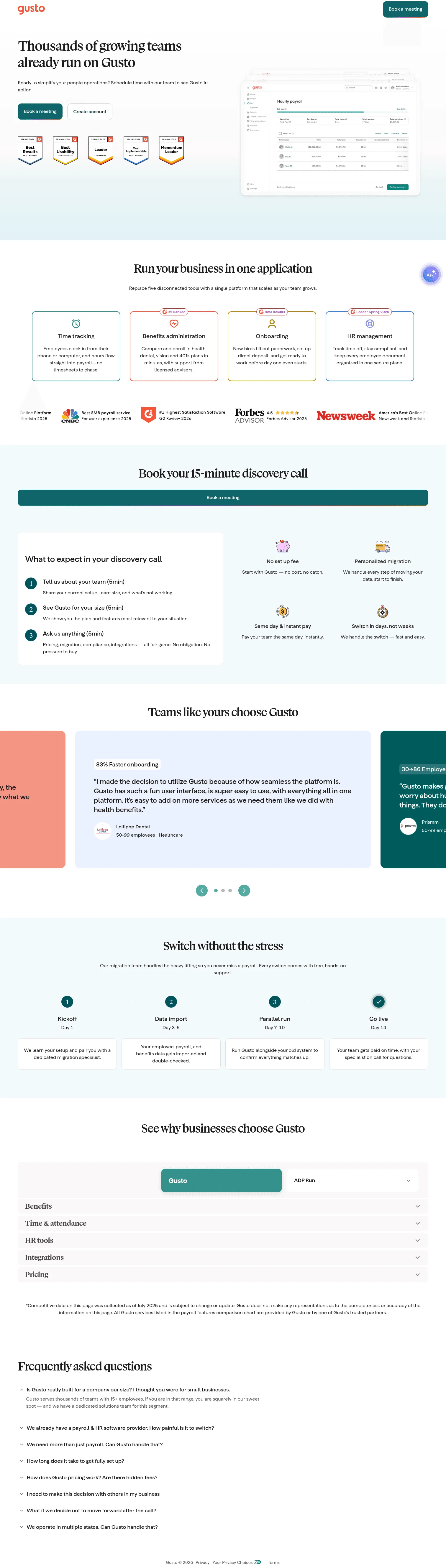 Gusto landing page
