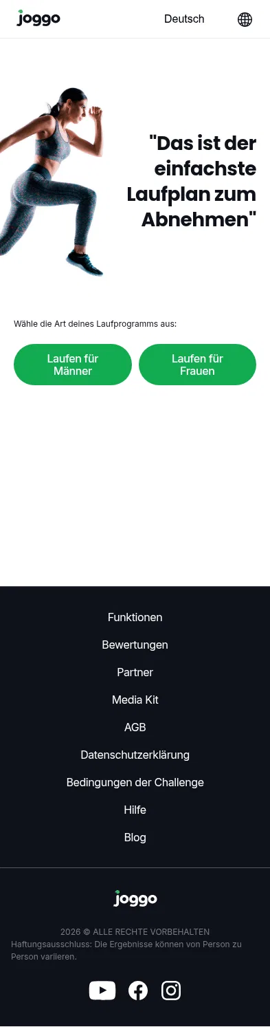 joggo.run/de-DE/home on mobile, full screenshot