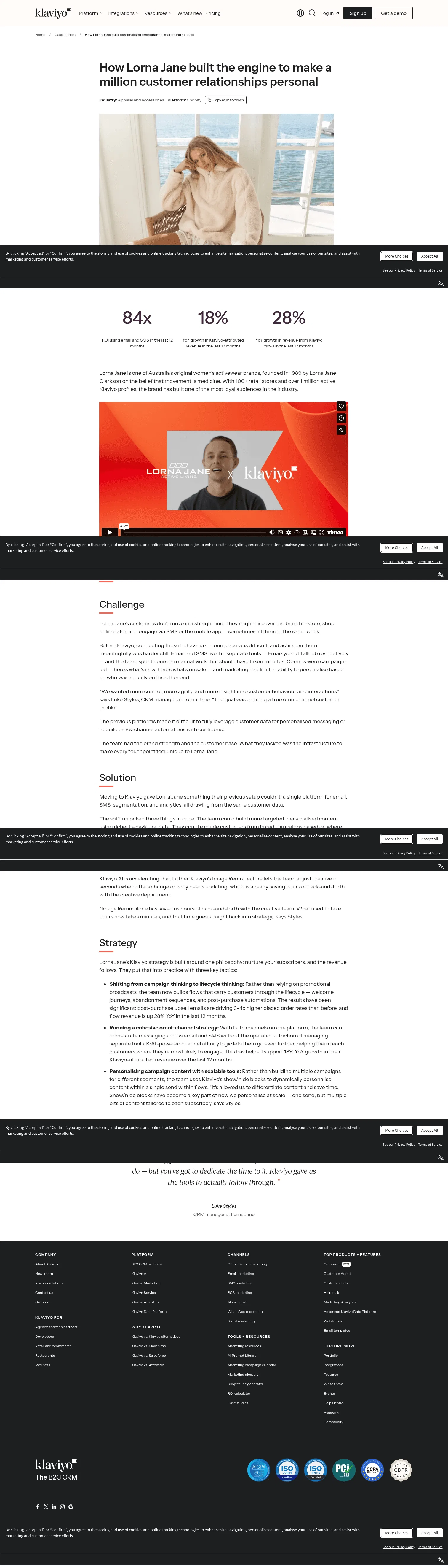 klaviyo.com/au/customers/case-studies/lorna-jane on desktop, full screenshot