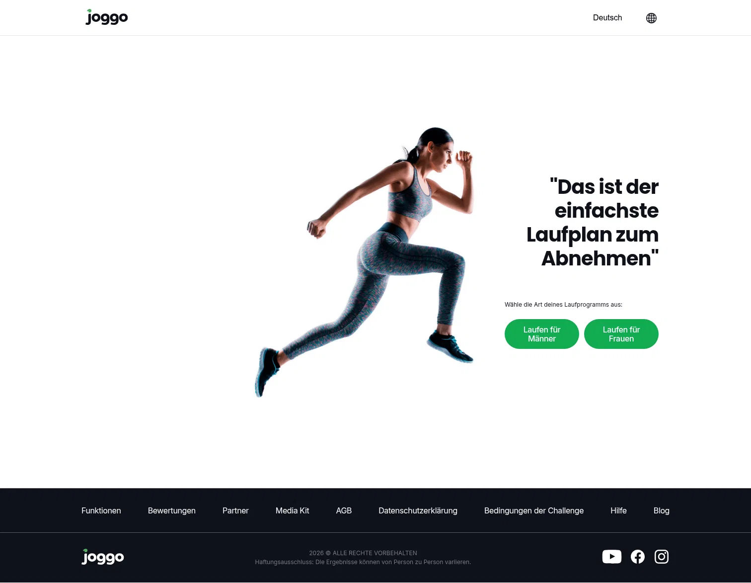 joggo.run/de-DE/home on desktop, full screenshot