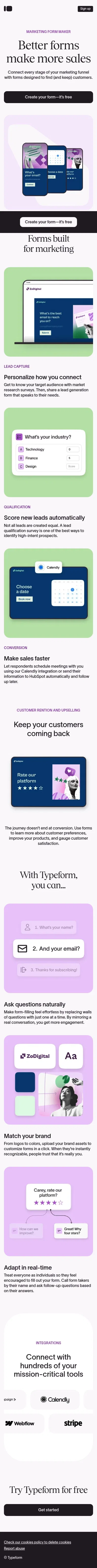 typeform.com/try/marketing-funnel-tips on mobile, full screenshot