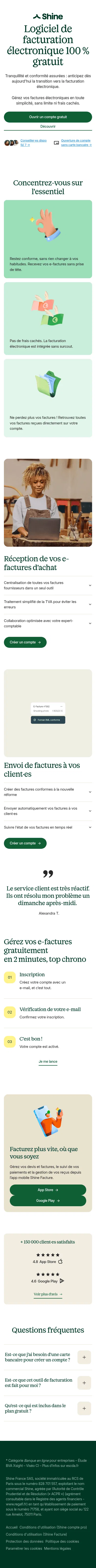 shine.fr/lp/outil-facturation-electronique-gratuit on mobile, full screenshot