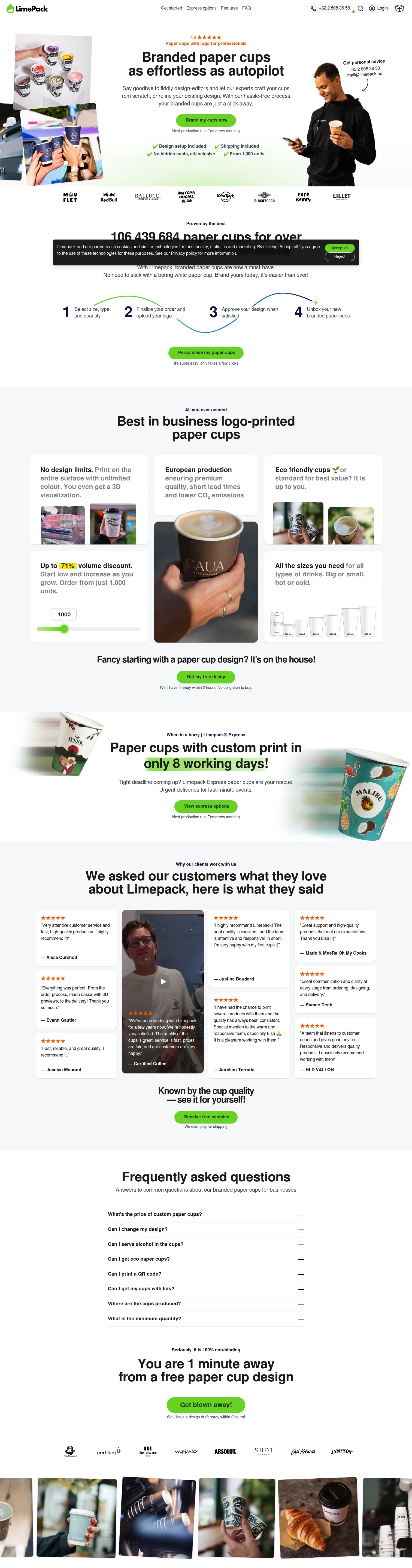limepack.eu/content/63-branded-paper-cups on desktop, full screenshot