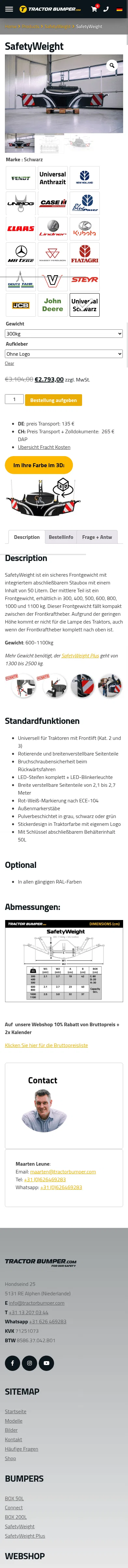 tractorbumper.com/de/shop/safetyweight-de/safetyweight on mobile, full screenshot