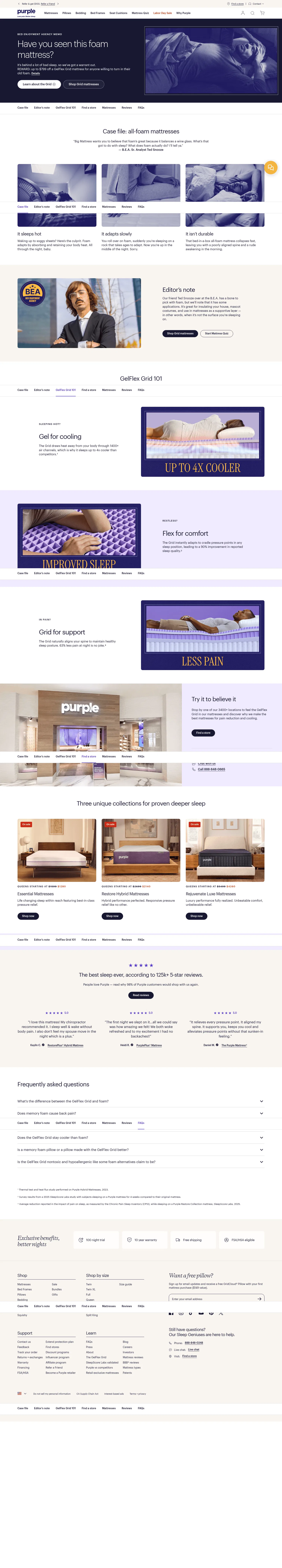 purple.com/gelflex-grid-vs-foam on desktop, full screenshot