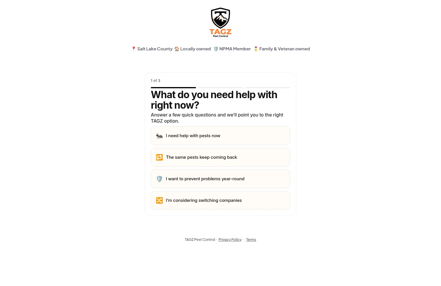 TAGZ Pest Control landing page