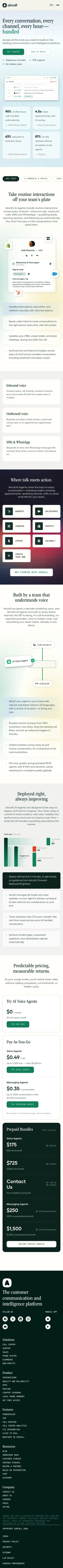 aircall.io/products/ai/voice-agent on mobile, full screenshot