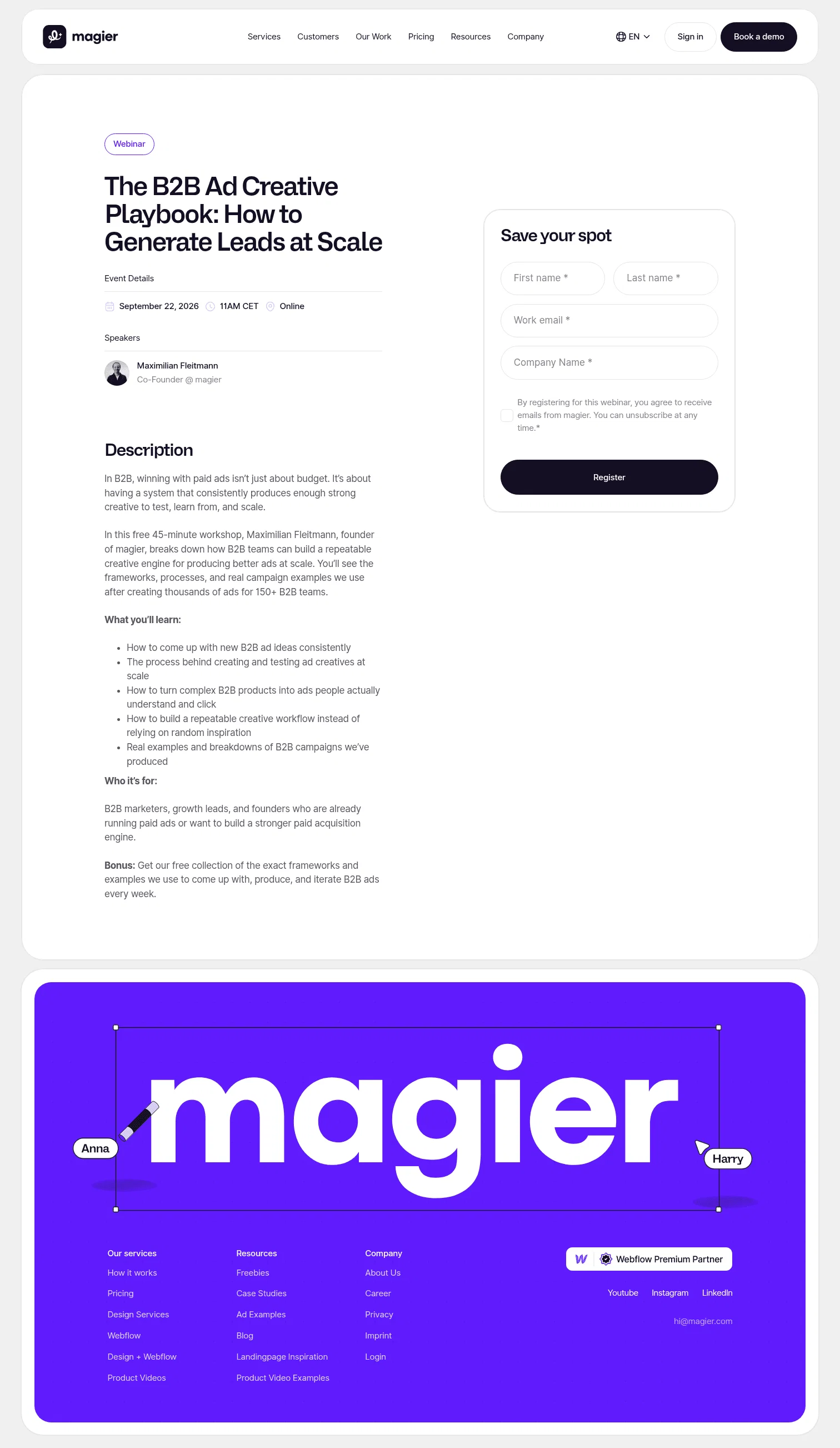 Magier landing page