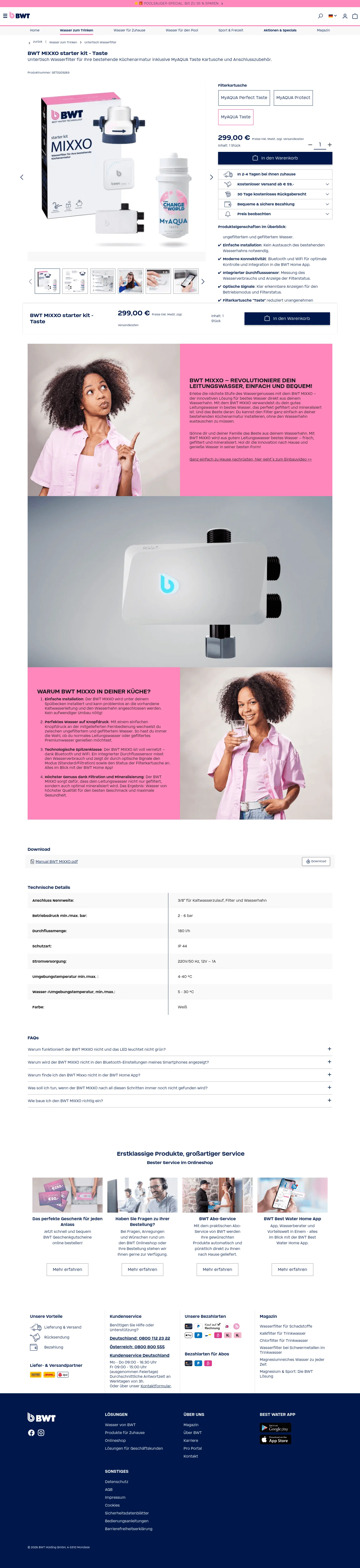 bwt.com/de-de/shop/BWT-MIXXO-starter-kit-Taste/SET0203263 on desktop