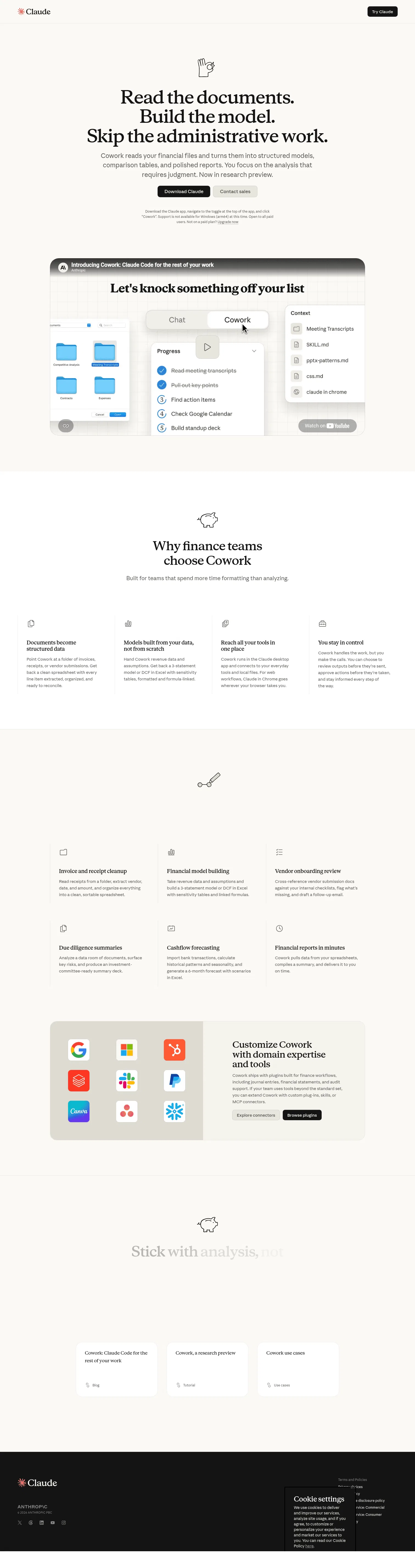 claude.com/lp/cowork-for-finance on desktop, full screenshot