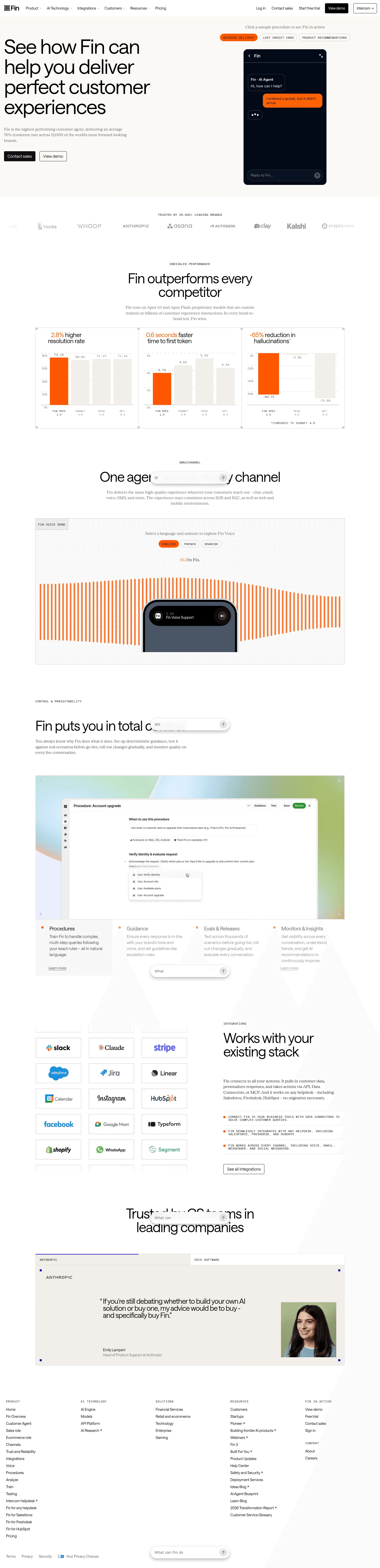 Intercom landing page