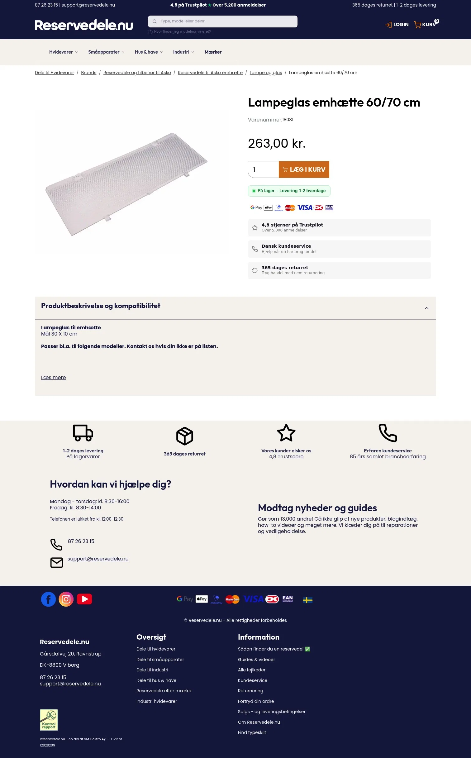 reservedele.nu/produkter/dele-til-hvidevarer/brands/reservedele-og-tilbehoer-til-asko/reservedele-til-asko-emhaette/lampe-og-glas/lampeglas-emhaette-60-70-cm~18081 on desktop, full screenshot
