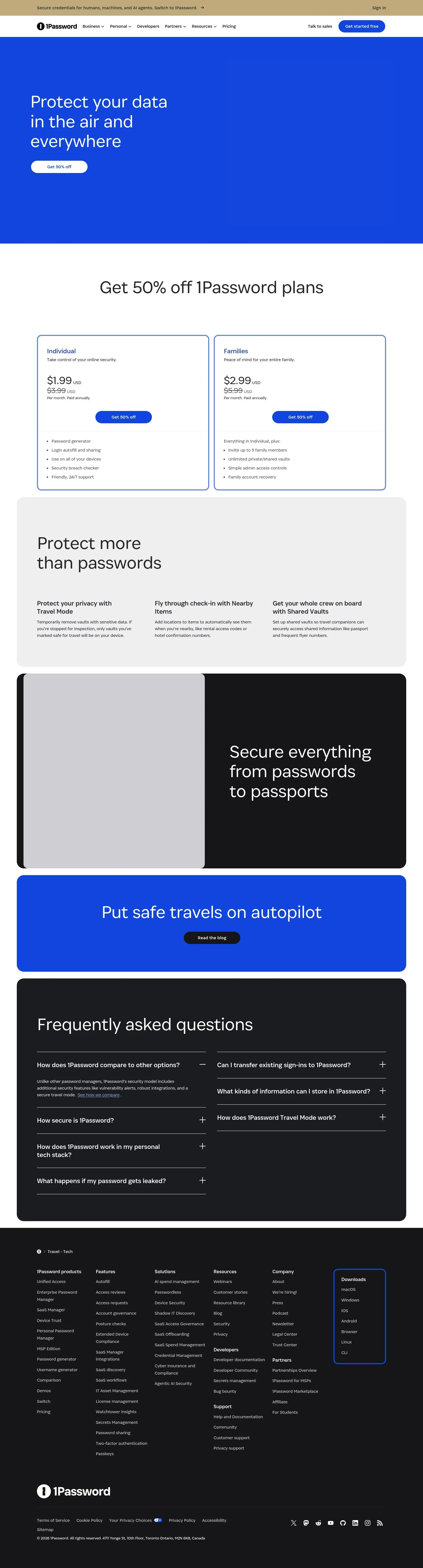 1Password landing page