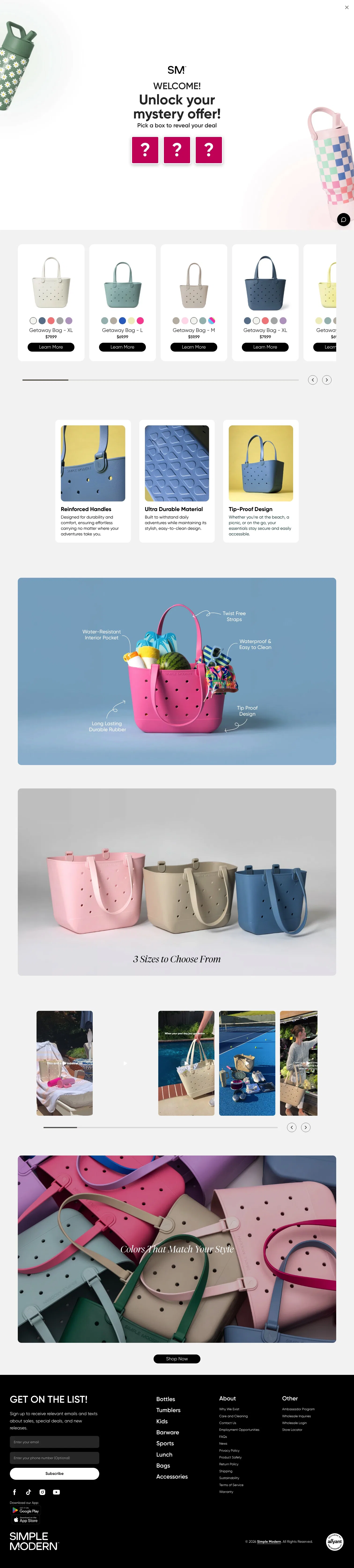 simplemodern.com/pages/getaway-bag on desktop, full screenshot
