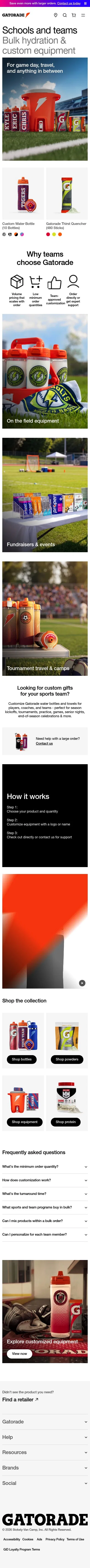 gatorade.com/schools-and-teams on mobile, full screenshot