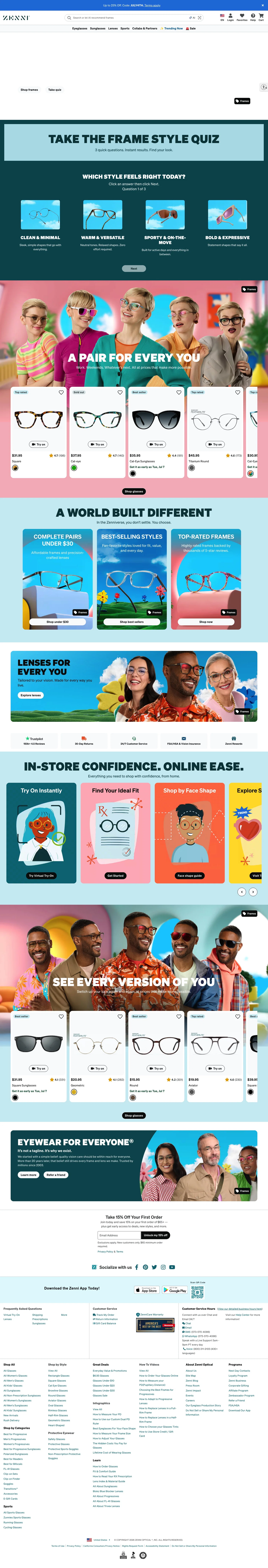 Zenni Optical landing page