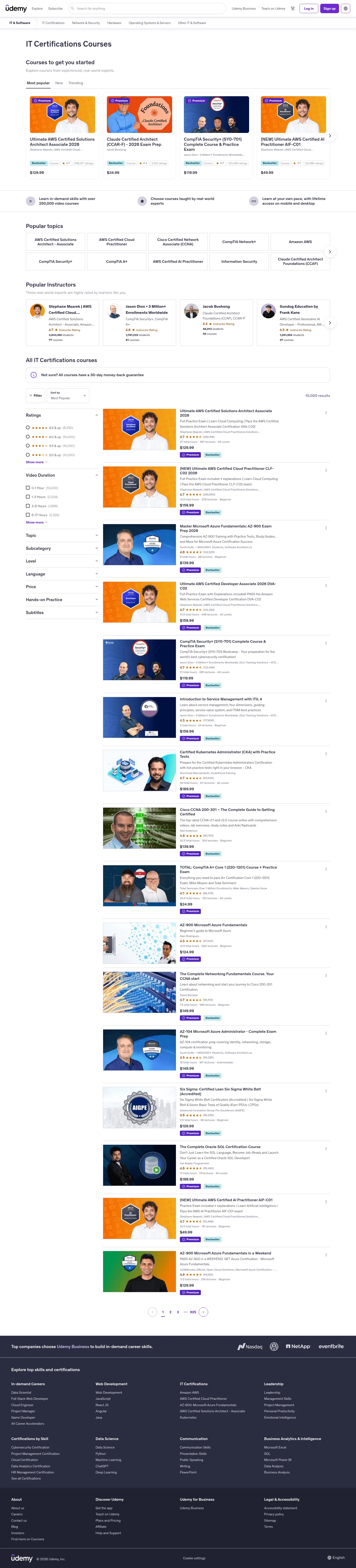 udemy.com/courses/it-and-software/it-certification on desktop, full screenshot