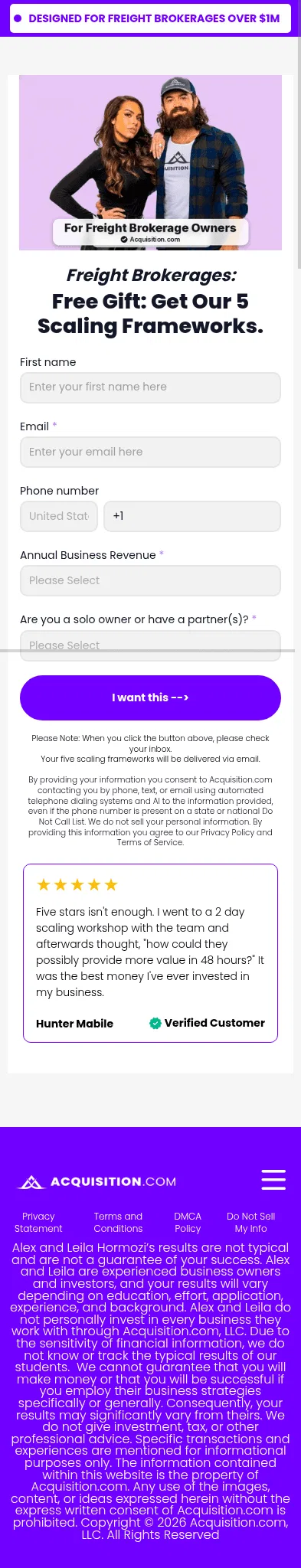 acquisition.com/opt-in-freight-b on mobile, full screenshot