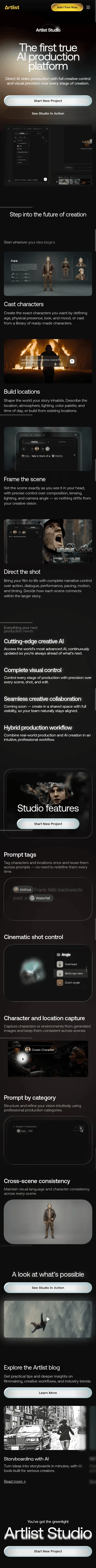 artlist.io/studio on mobile, full screenshot
