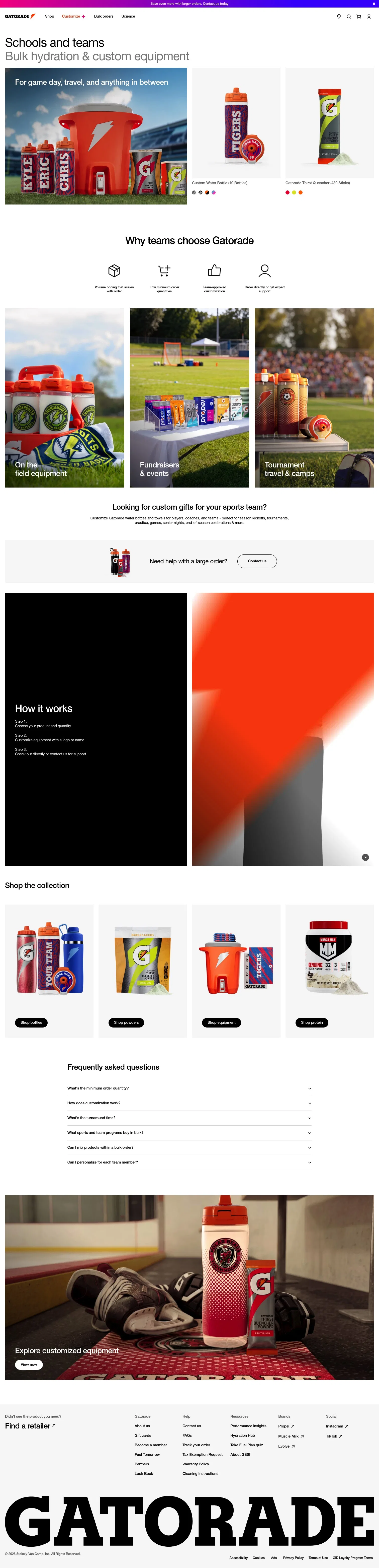 gatorade.com/schools-and-teams on desktop, full screenshot