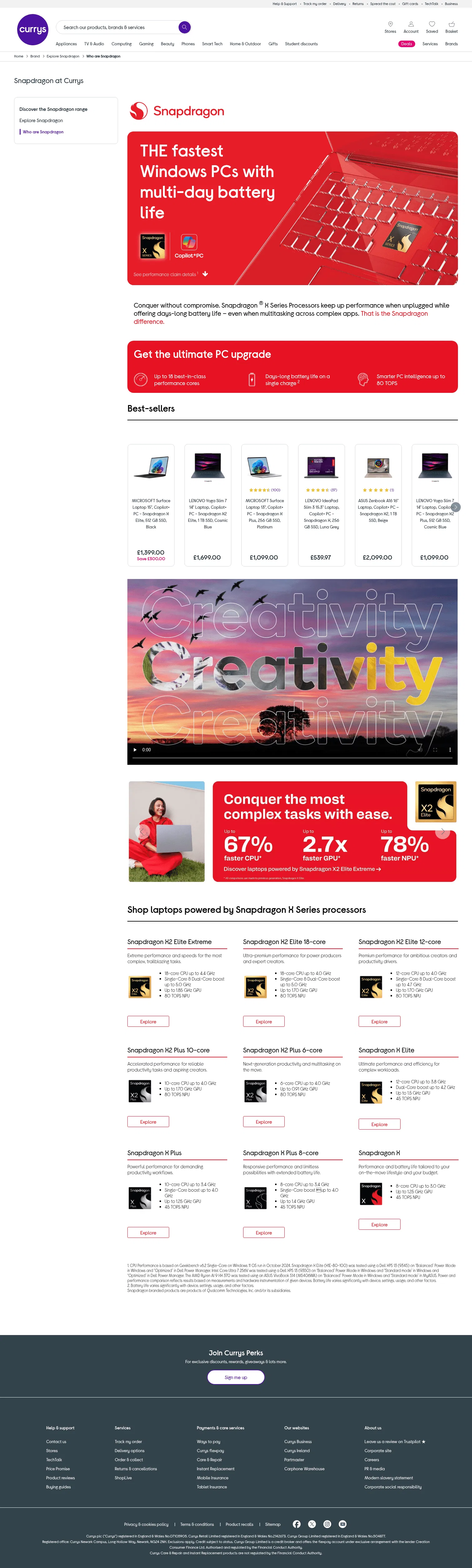 currys.co.uk/brand/snapdragon/snapdragon.html on desktop, full screenshot