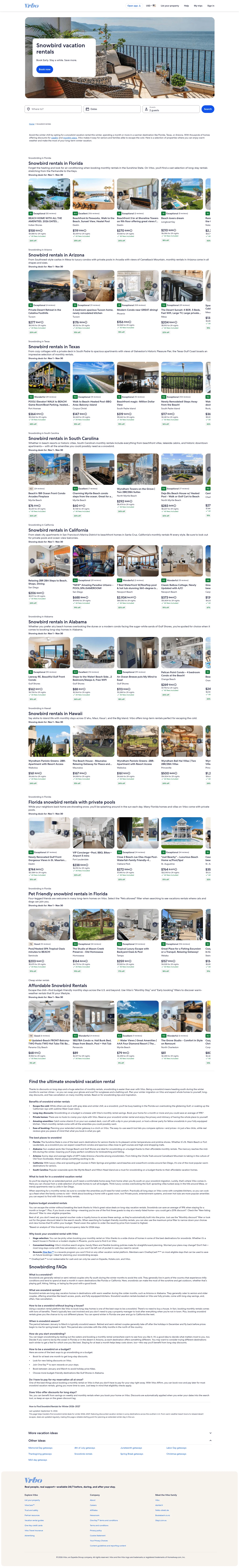 vrbo.com/travel/snowbird-rentals on desktop