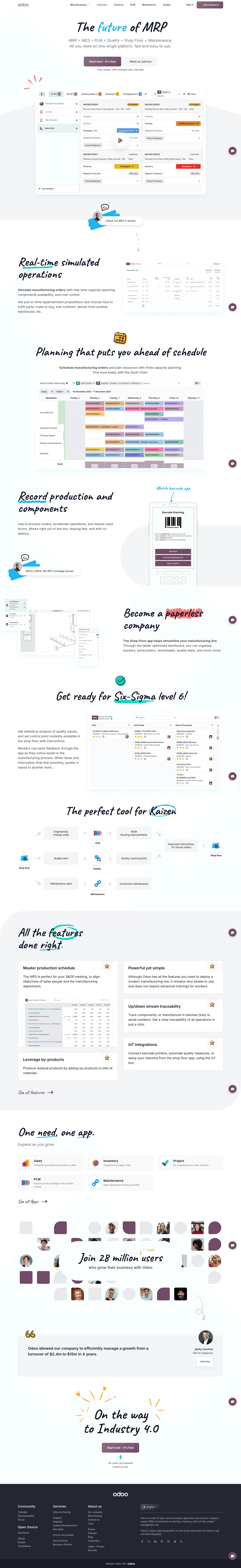 odoo.com/app/manufacturing on desktop, full screenshot