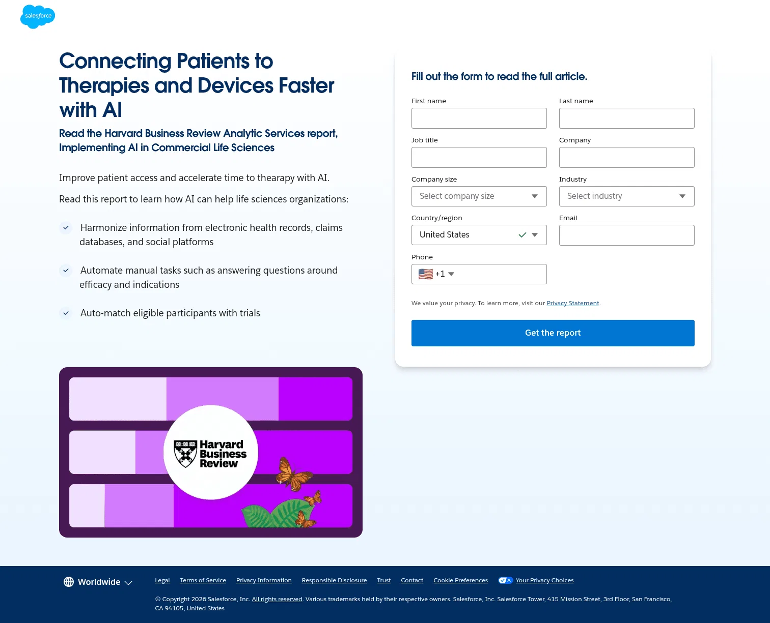 salesforce.com/life-sciences/resources/ai-in-life-science-report on desktop, full screenshot