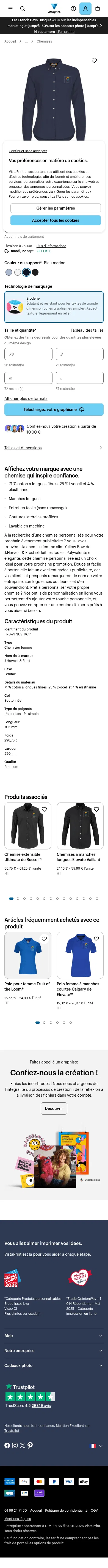 vistaprint.fr/vetements-sacs/chemises/chemise-femme-yellow-bow-54-de-j-harvest-frost on mobile, full screenshot