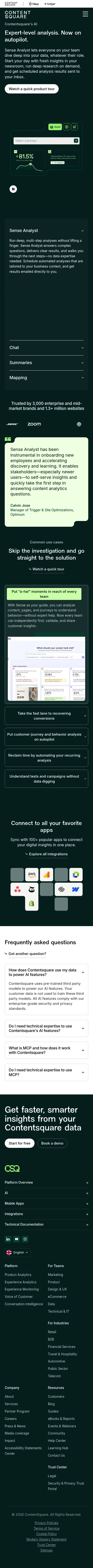 contentsquare.com/platform/capabilities/ai on mobile, full screenshot