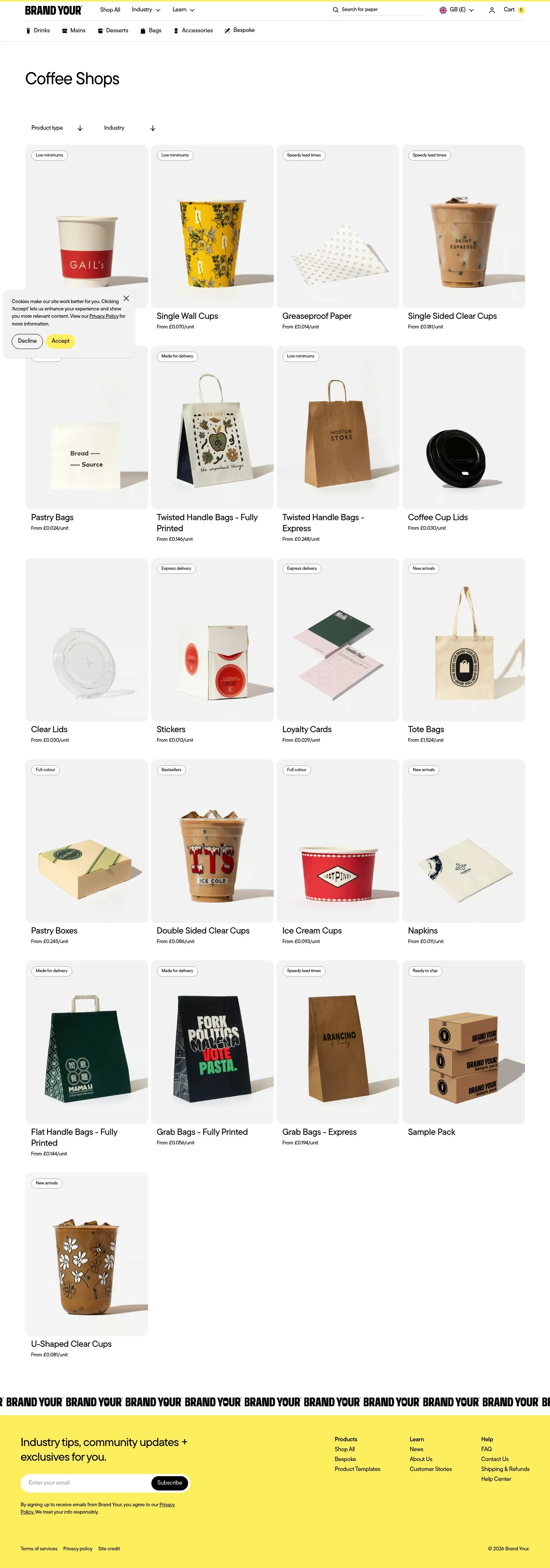 brandyour.co/collections/coffee-shops on desktop, full screenshot