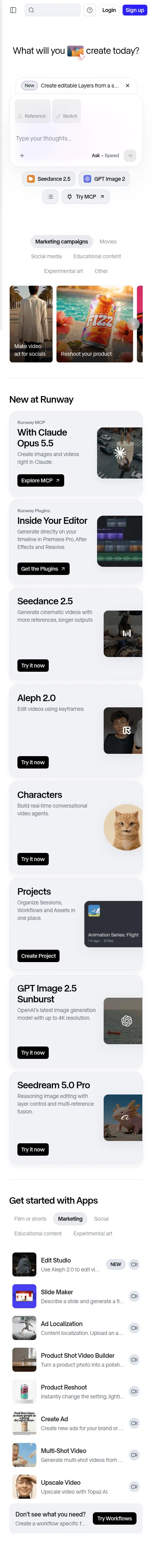 app.runwayml.com/video-tools/generate on mobile, full screenshot
