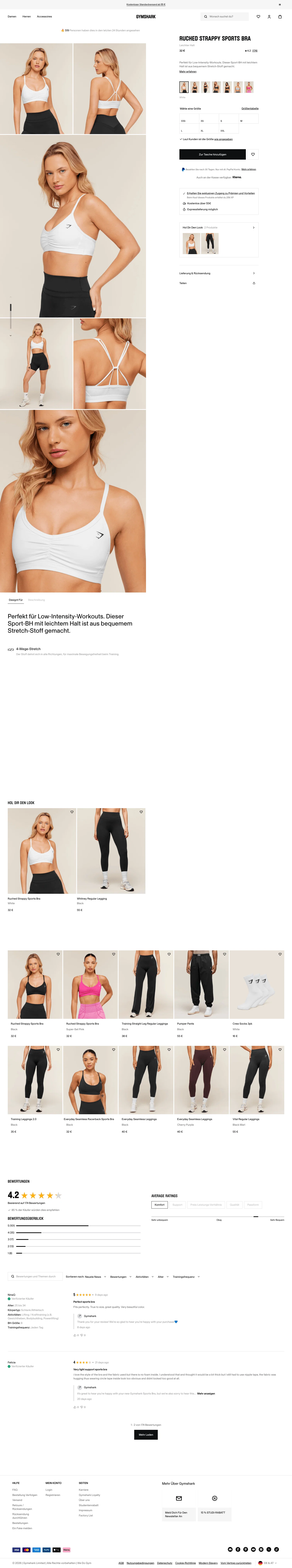 de.checkout.gymshark.com/products/gymshark-ruched-strappy-sports-bra-white-aw23 on desktop