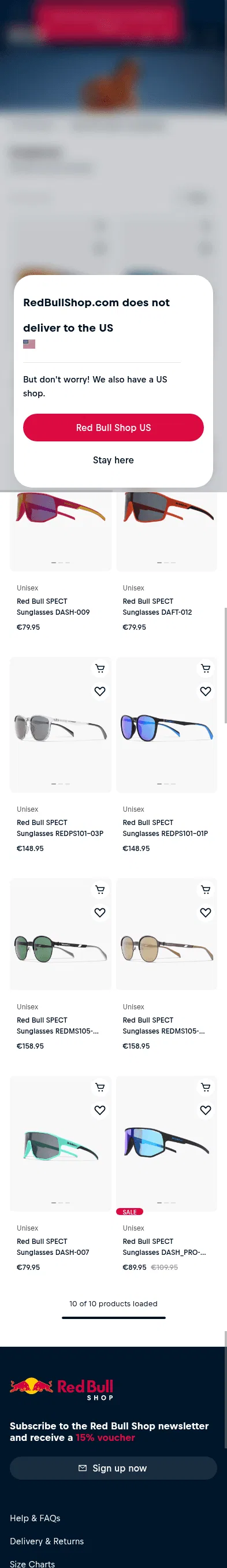 redbullshop.com/en-int/c/spt-sunglasses on mobile, full screenshot