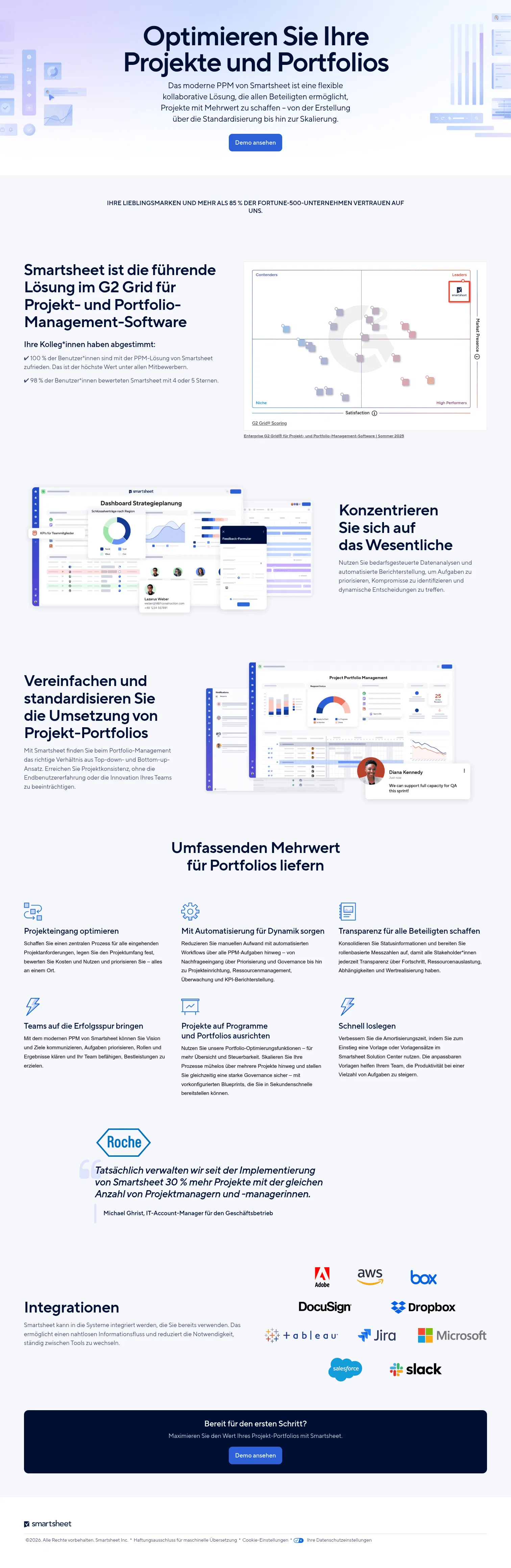 Smartsheet landing page