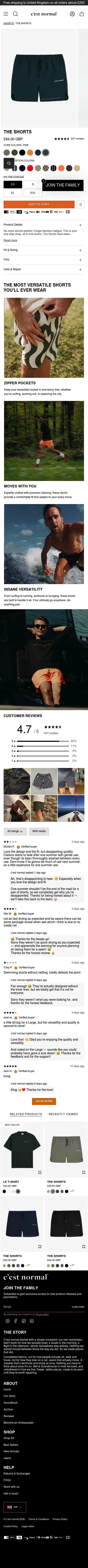 cestnormal.com/products/the-shorts-pine on mobile, full screenshot