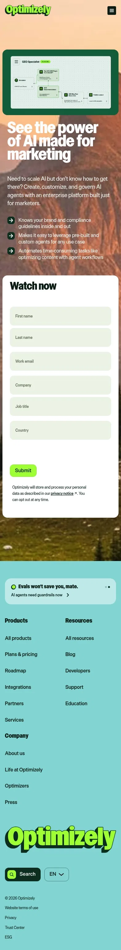 optimizely.com/field-notes/opal-demo on mobile, full screenshot