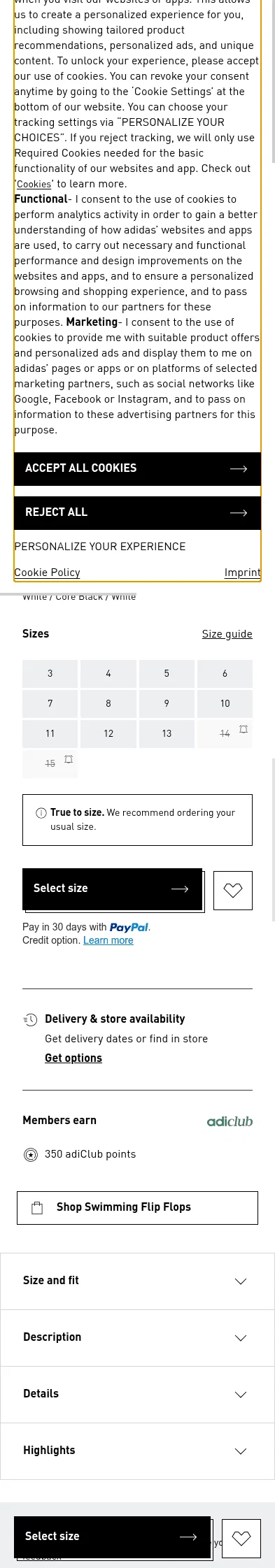 adidas.co.uk/adilette-slides/280648.html on mobile, full screenshot