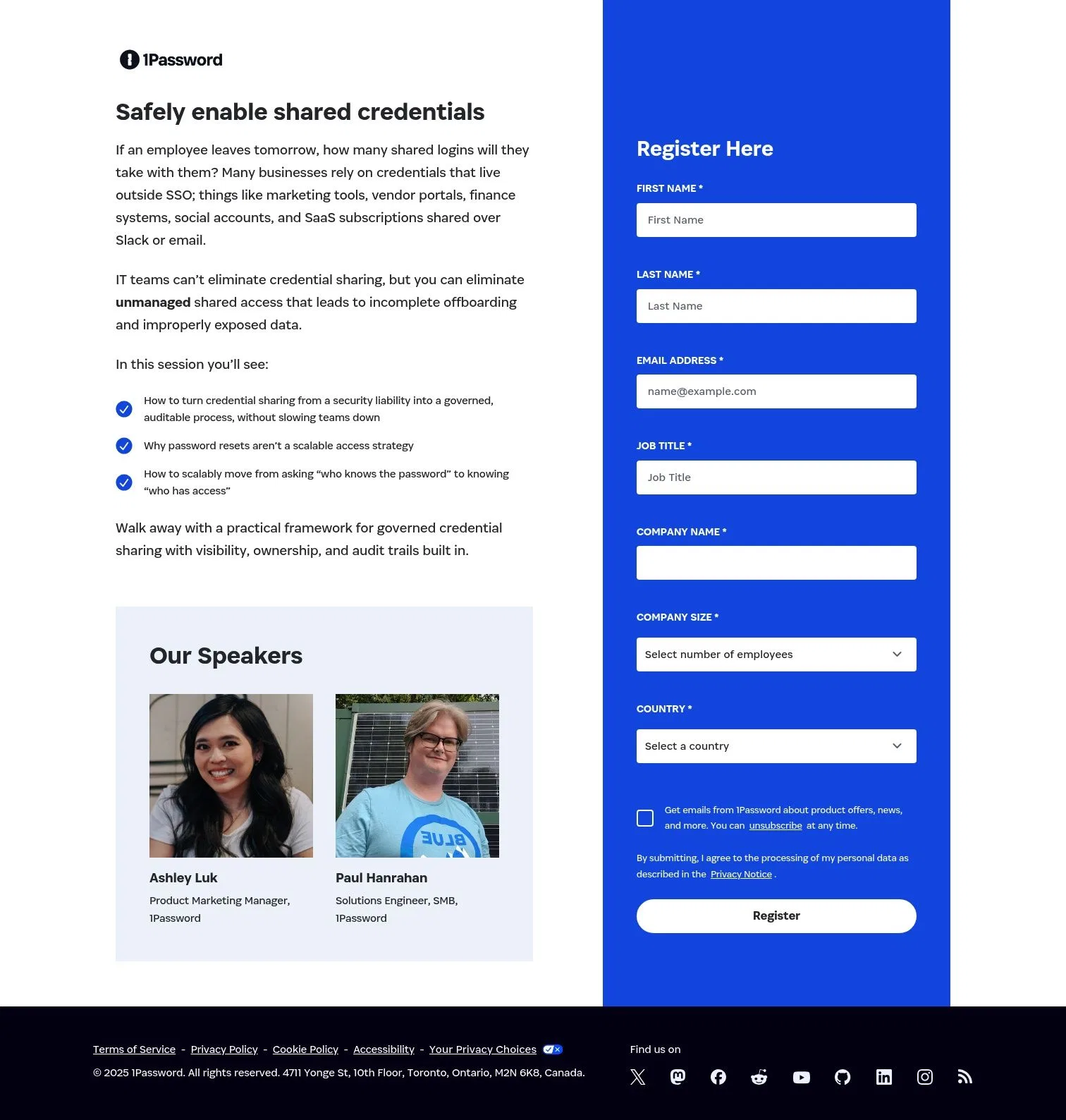 1password.com/webinars/safely-enable-shared-credentials on desktop, full screenshot
