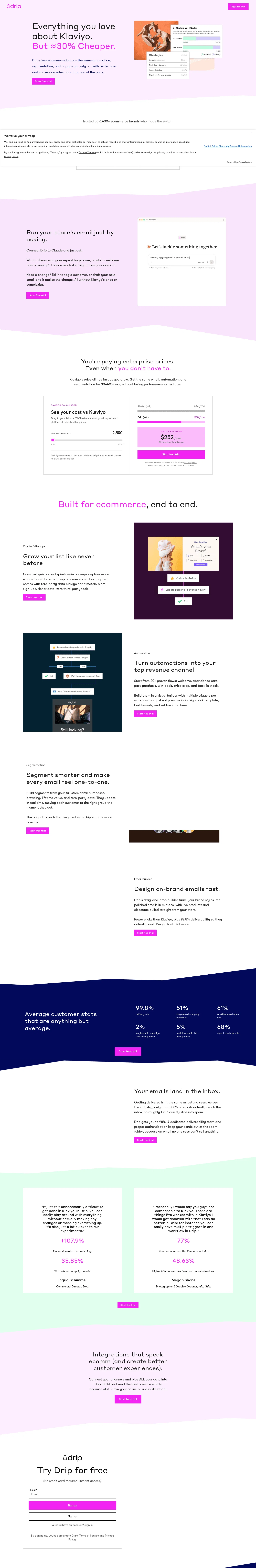 drip.com/klaviyo-drip-trial-v1 on desktop