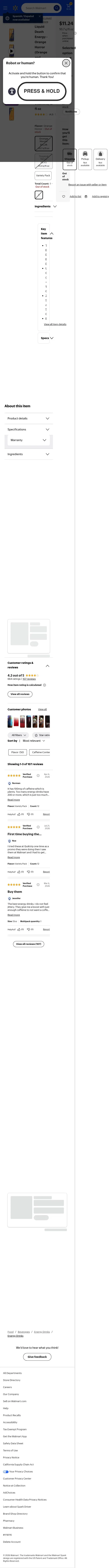 walmart.com/ip/Liquid-Death-Sparkling-Energy-Orange-Horror-12oz-SINGLES/5988980063 on mobile, full screenshot